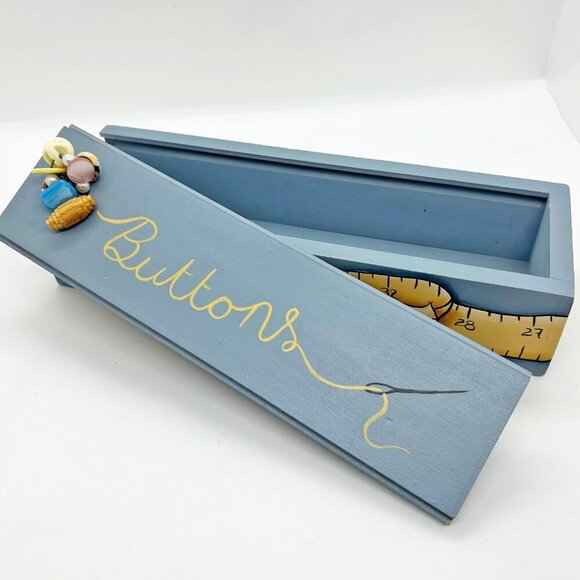 Hand painted decorative wooden box sewing notions and buttons One of a kind! - Picture 1 of 10
